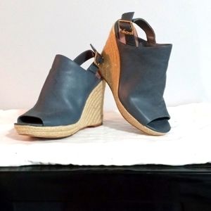 Steve Madden Blue Wedge Mule w/Woven Heel Ankle Strap w/side Buckle